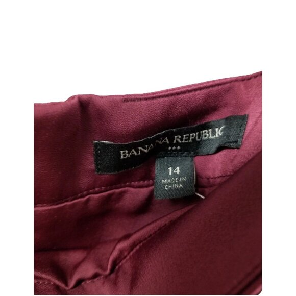 Banana Republic Wine Satin Front Slit Midi Skirt Sz 14 Coquette Feminine Flowy - Picture 6 of 7